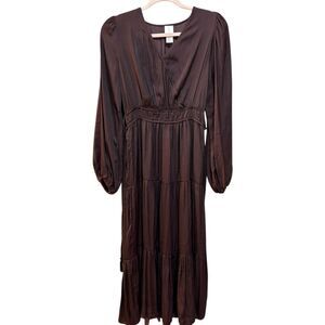 Joie Dress Womens Small Brown Long Sleeve Wrap Tiered Midi Polyester Boho